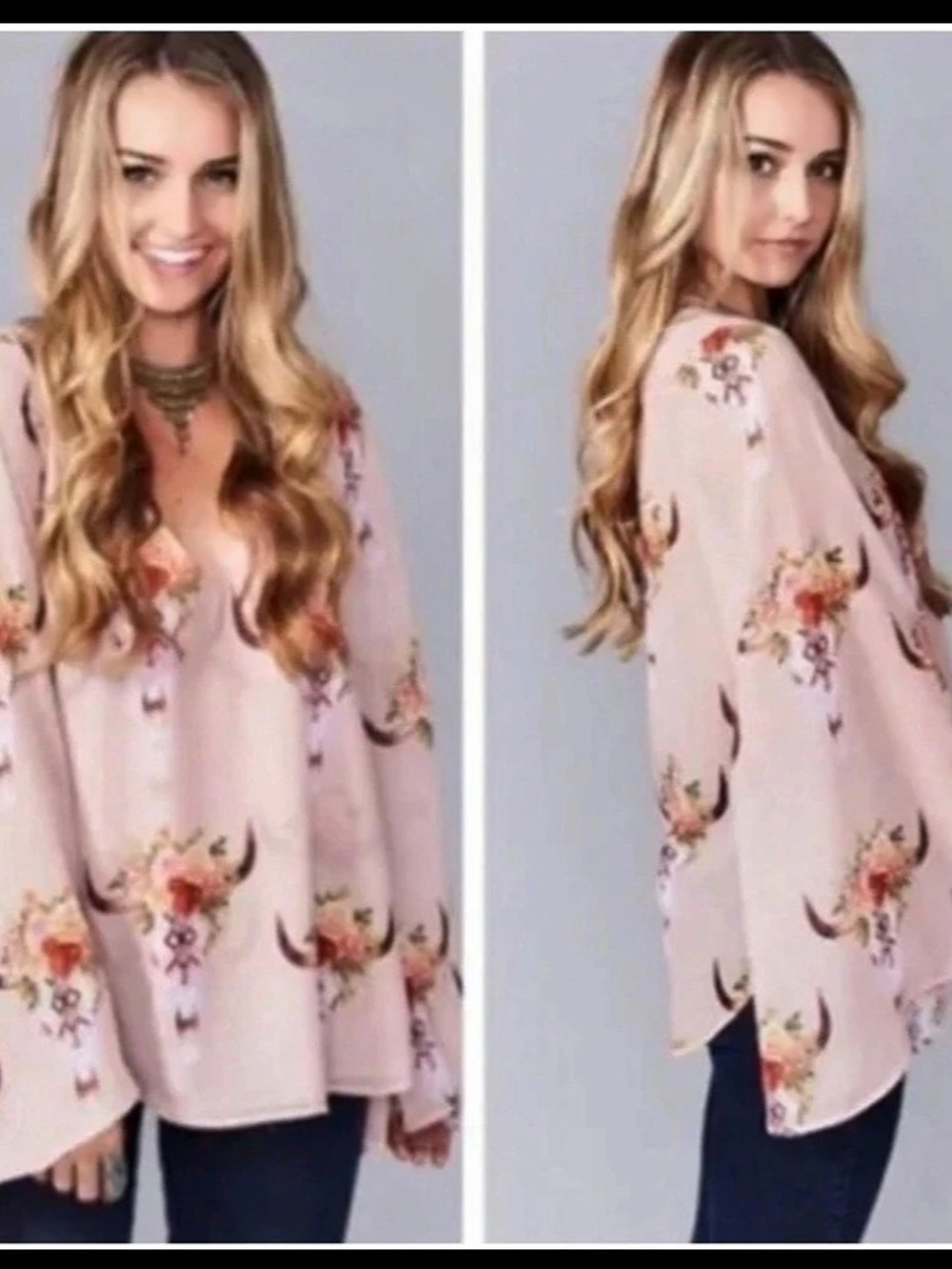 Show Me Your Mumu Lite Brite Skull Bull Tunic Blouse Pink & Multicolor Medium
